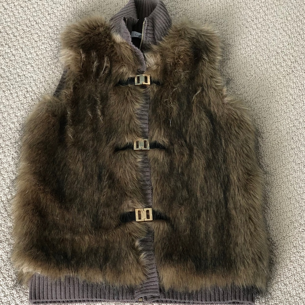 Calvin Klein Brown Faux Fur Vest Size XS